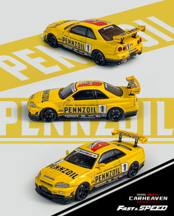 Fast Speed Nissan Skyline R34 Penzoil Yellow