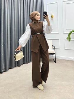 LEYA PANTOLONLU İKİLİ TAKIM KAHVE
