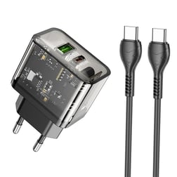 HOCO N34 PD20W USB+Type-C + Type-C Kablo Hızlı Şarj Adaptör Seti-(1903)