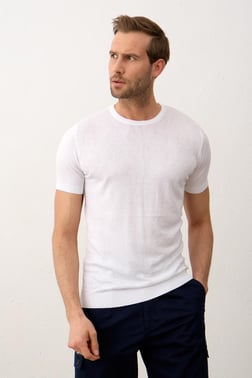 Triko T-ShirtDangerErkek Modelli Bisiklet Yaka Klasik Kalıp Yazlık Triko Tişört Beyaz