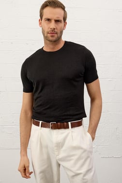 Triko T-ShirtDangerErkek Modelli Bisiklet Yaka Klasik Kalıp Yazlık Triko Tişört Siyah