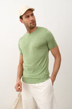 Triko T-ShirtDangerErkek Modelli Bisiklet Yaka Klasik Kalıp Yazlık Triko Tişört Yeşil