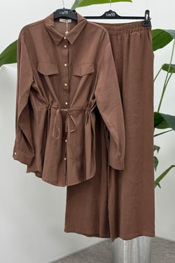 Armine TREND Beli Tünelli Cupra Pantolonlu Takım Kahverengi 25YT660