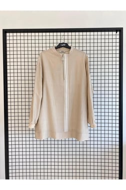 Armine TREND Fermuar Detaylı Çilek Kumaş Tunik Taş 25YT4139