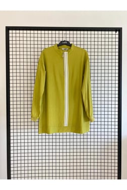 Armine TREND Fermuar Detaylı Çilek Kumaş Tunik Yağ Yeşili 25YT4139