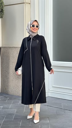 Nihle Fermuarlı Spor Gömlek Yaka Giy-Çık Siyah