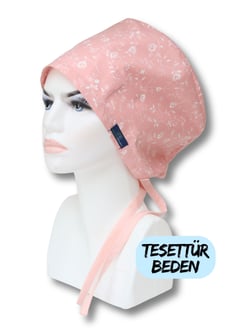 Tesettür Beden Pembe Zemin Gül Desenli Cerrahi Bone Doktor Hemşire Sağlıkçı Hastane Bonesi
