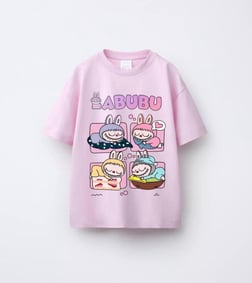 KIZ ÇOCUK PEMBE LABUBU BASKILI TSHİRT