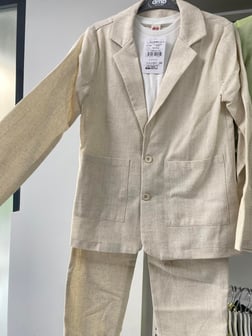 Krem Erkek Çocuk Keten Ceketli Takım Elbise 11-14 Yaş 