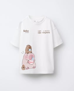 Unisex Beyaz CapyBara Baskılı Tshirt