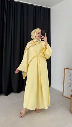 Lanor Tasarım Bağlamalı Premıum Sarı Elbise 