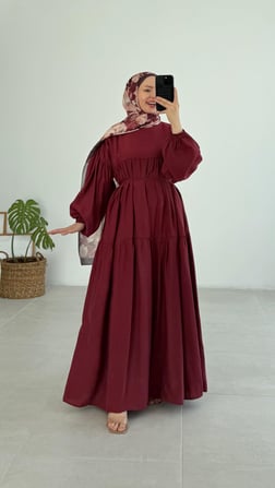 Snara Balon Kol Bordo Elbise