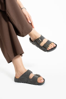 Gri Yazlık Unisex Çift Toka Yumuşak Ve Hafif Terlik