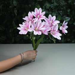 Gerçek Dokulu Yıldız Manolya 5 Dal 47 cm Pembe Islak Manolya Demeti