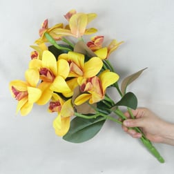 Yapay Turuncu Islak Orkide 5 Dal Gerçek Dokulu Singapur Orkidesi 50 cm