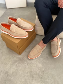 Içi Dışı Hakiki Deri Bej Erkek Loafer Ayakkabı