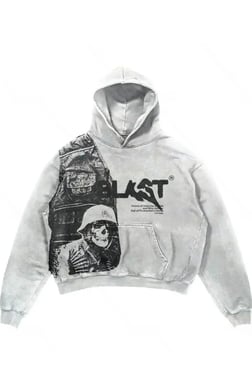Beyaz Ghost Blast Yıkamalı Kumaş Kapüşonlu Unisex Sweatshirt