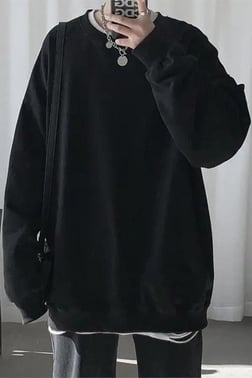 Düz Siyah Orta Kalın Kumaş Unisex Sweatshirt