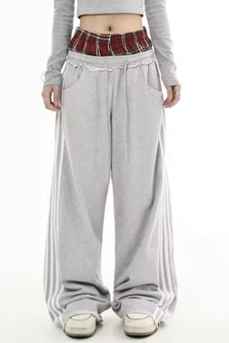 Gri Melanj Şeritli Fake Boxer Eşofman