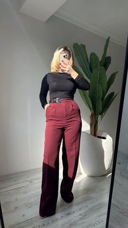 Yüksek Bel Kemer Detaylı Pantolon