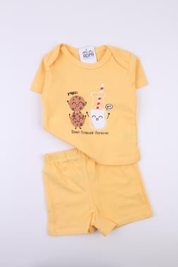 Yazlık Şortlu Takım Cookie Sarı Penye Şortlu Tshirt Takım