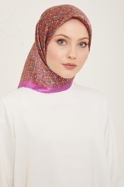 Armine Pembe-Bakır Mini Çiçek  Desen Tivil İpek Eşarp IST9134-03