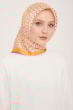 Armine Turuncu-Pembe Geometrik Desen Tivil İpek Eşarp IST9151-52