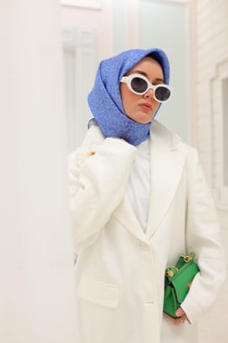 Silk Home İndigo, Bebe Mavi, Mavi Geometrik Desen Tivil İpek Eşarp IST11459-48