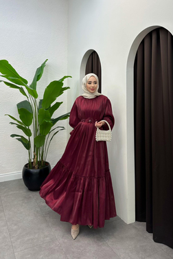 Carleen Aksesuarlı Elbise - BORDO