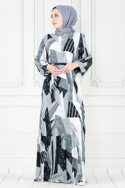 Viscose dress with belt - gray
