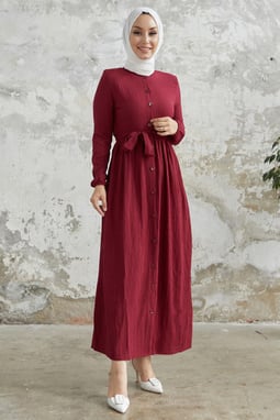 Lemina Kuşaklı Elbise - Bordo