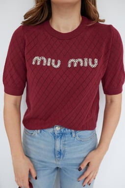 Bordo Yazı Ve İnci Detaylı Bluz