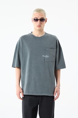 Yıkamalı Oversize Tişört Füme