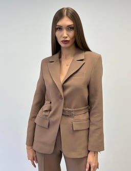 Açık Kahve Premium Kemerli Ceket
