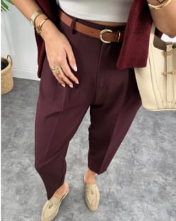 Bordo Pensli Krep Kumaş Pantolon