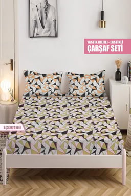 Desenli Çiftkişilik Lastikli Çarşaf Seti (Yastıklı ) 180x200cm LÇD0166-31603LÇD0166-31603