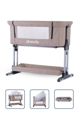 Baby Storch - Sallanabilir Anne Yanı Portatif Beşik - Yükseklik Ayarlı, Cibinlikli, ve Tekerlekli - Bej