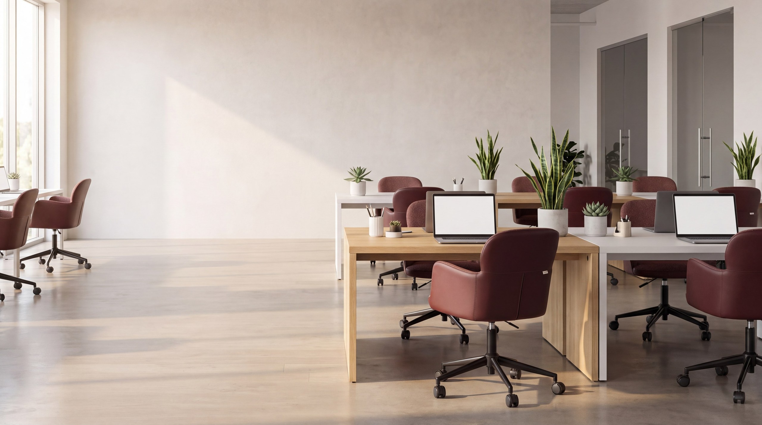Roll çalışma koltukları ile ofis ortamı