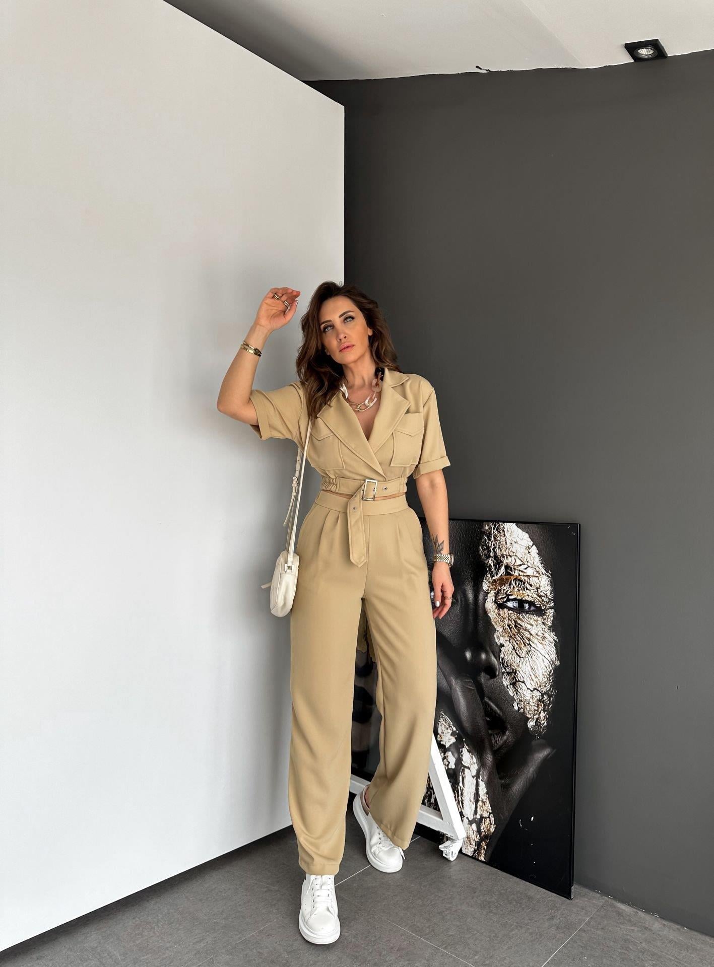 Bej Ceket Pantolon Safari Takım