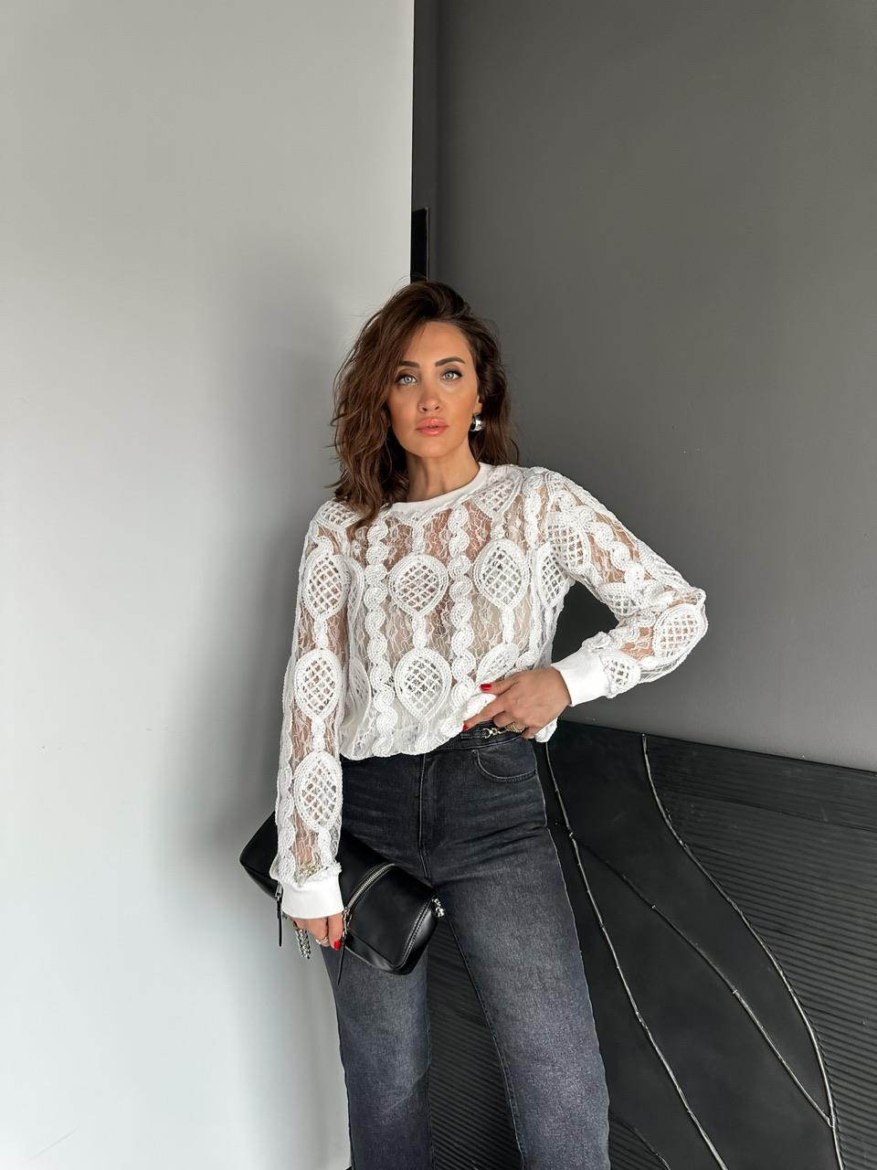Beyaz Örme Edition Bluz 