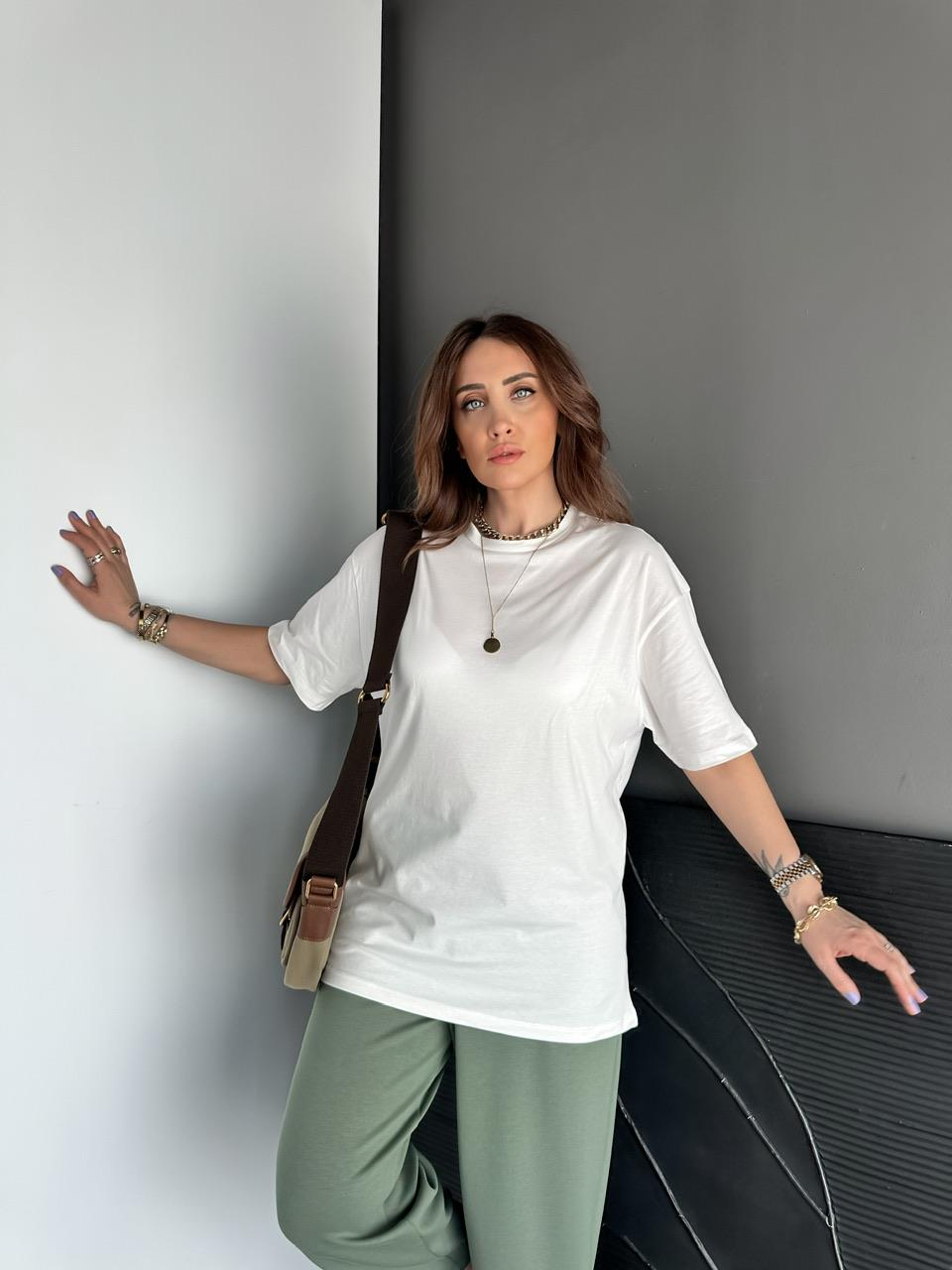 Beyaz Uzun Basic Cotton Tshirt