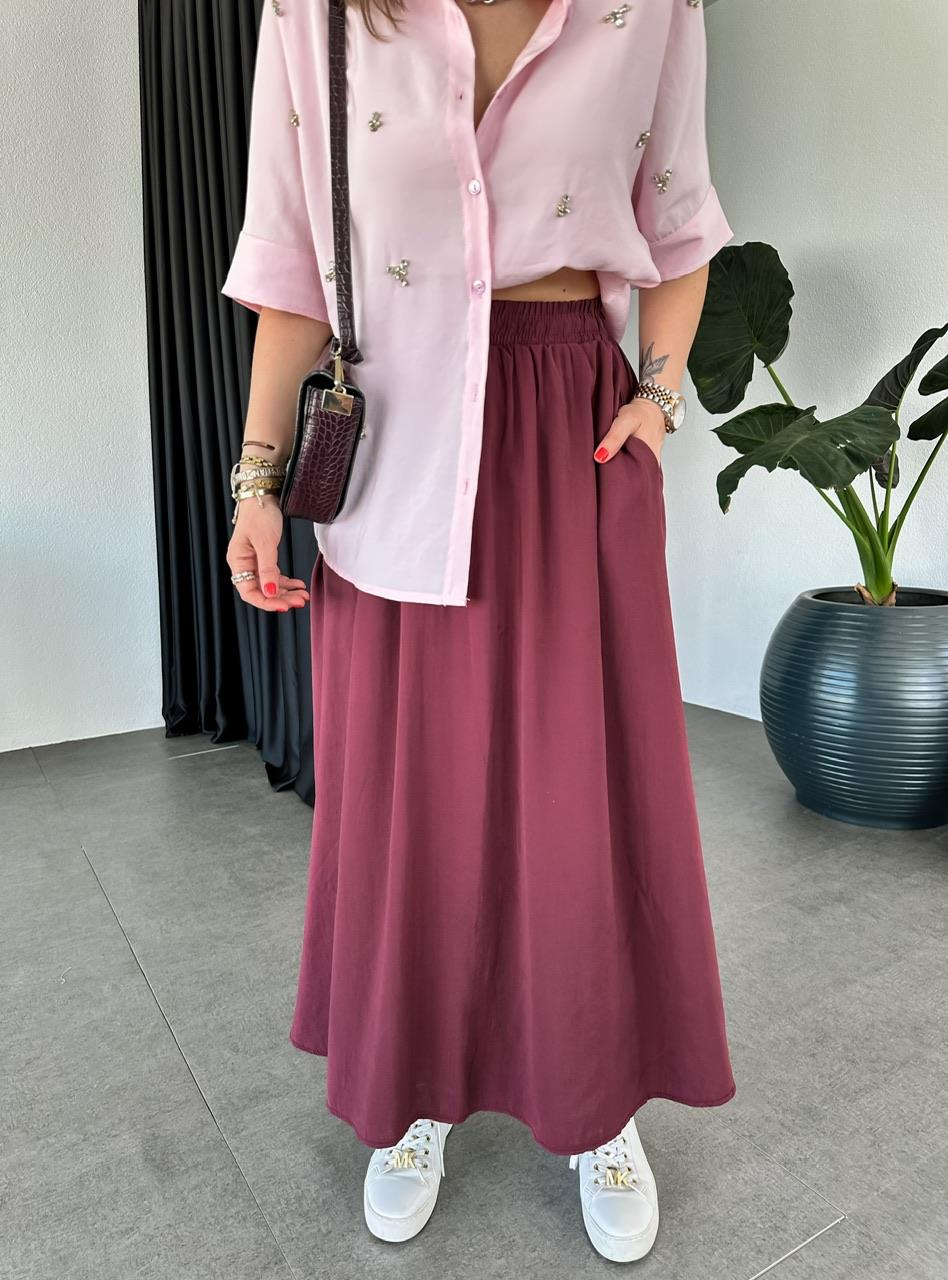 Bordo Beli Lastikli Cepli Soft Etek