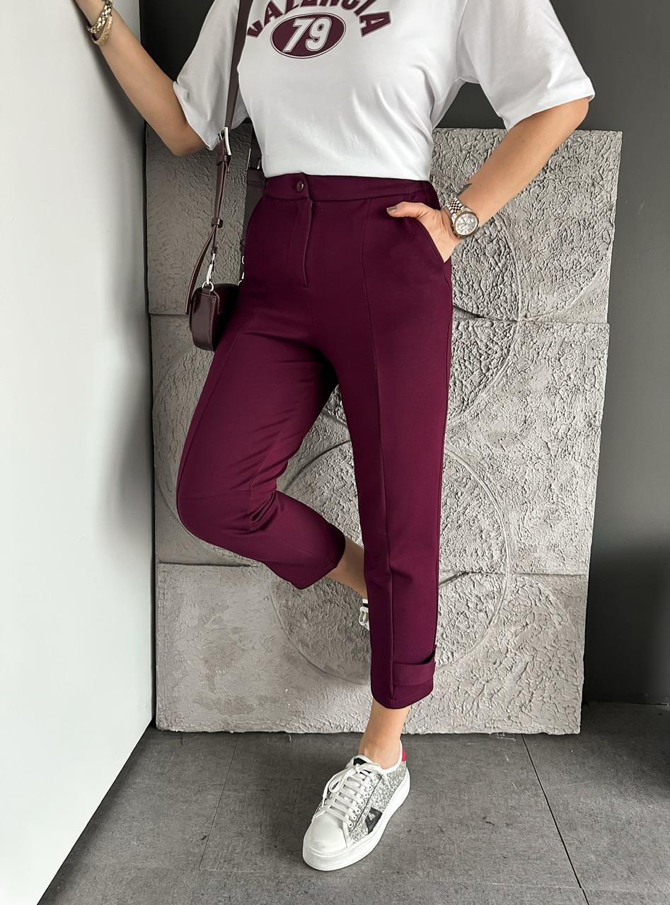 Bordo Paçası Çıtçıtlı Ful Likralı Pantolon
