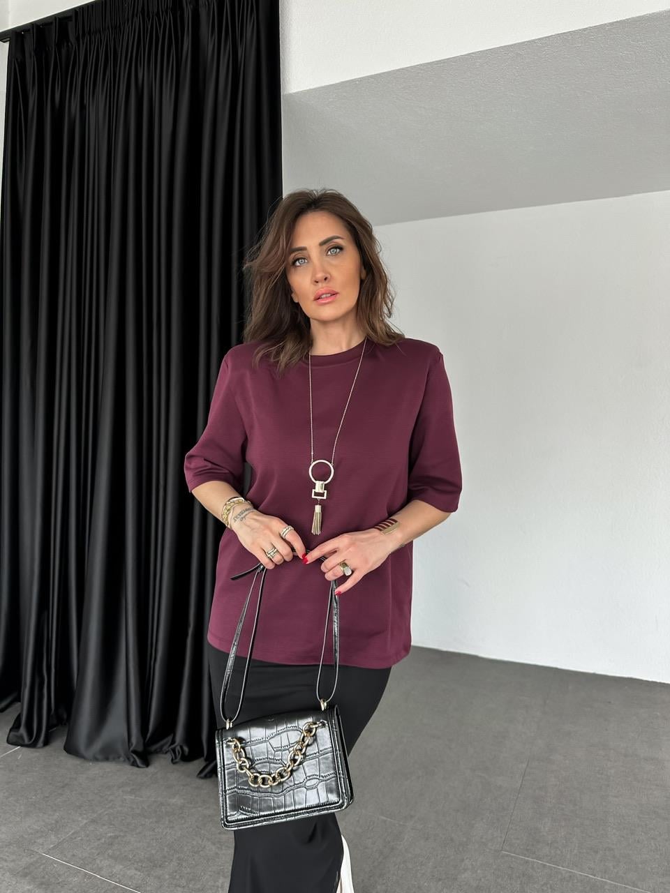 Bordo Vatkalı Cotton Tshirt