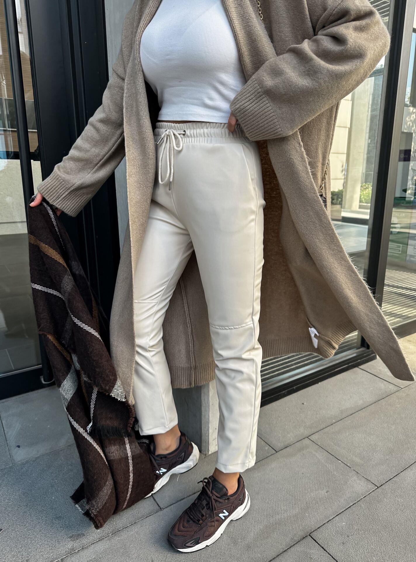 Ekru Jogger Deri Pantolon