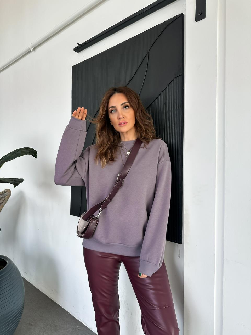 Gri Bisiklet Yaka Cotton Sweatshirt
