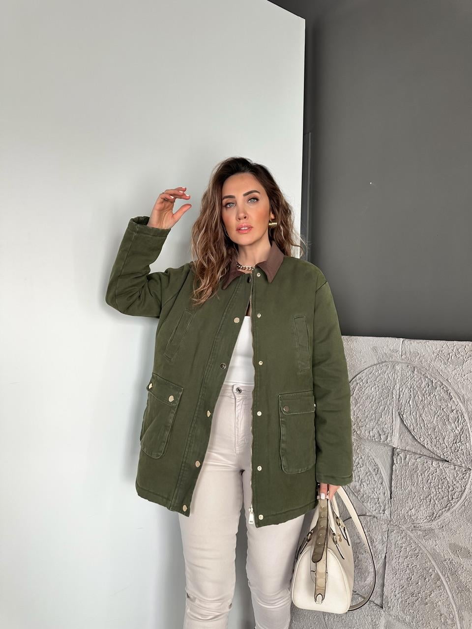 Haki Ekose Astarlı Safari Mont