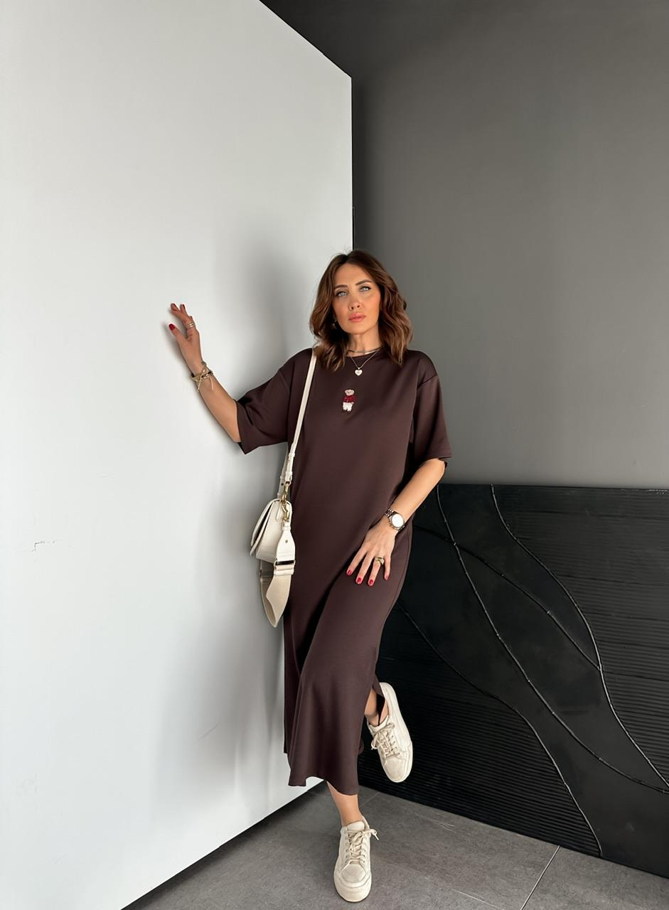 Kahve Ayıcıklı Modal Basic Elbise