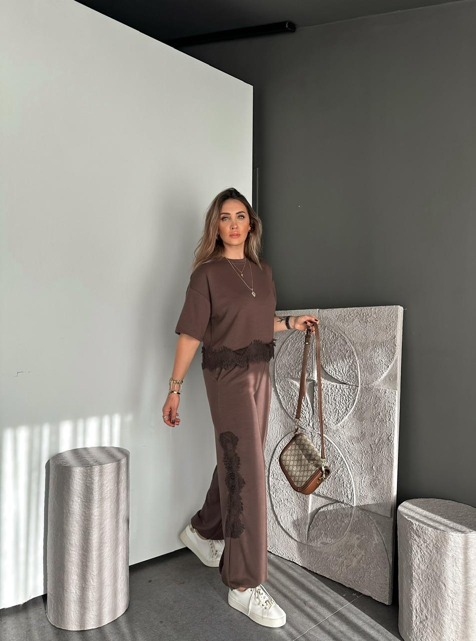 Kahve Dantel Parçalı Modal Takım