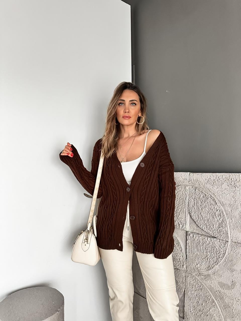 Kahve Saç Örgülü Marka Model Hırka